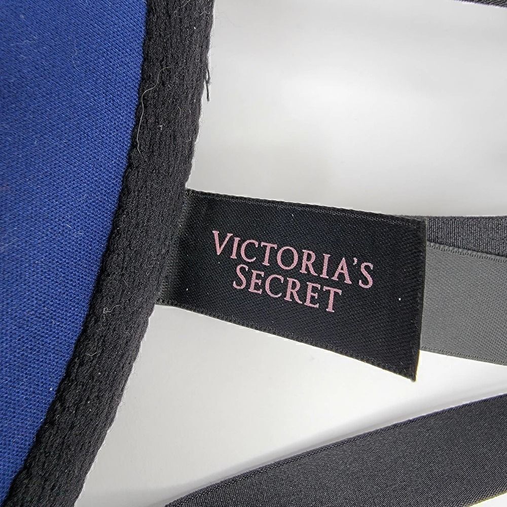 Victorias Secret Push Up Cutout Strappy Lace Blue Black 32 DD - Picture 3 of 13